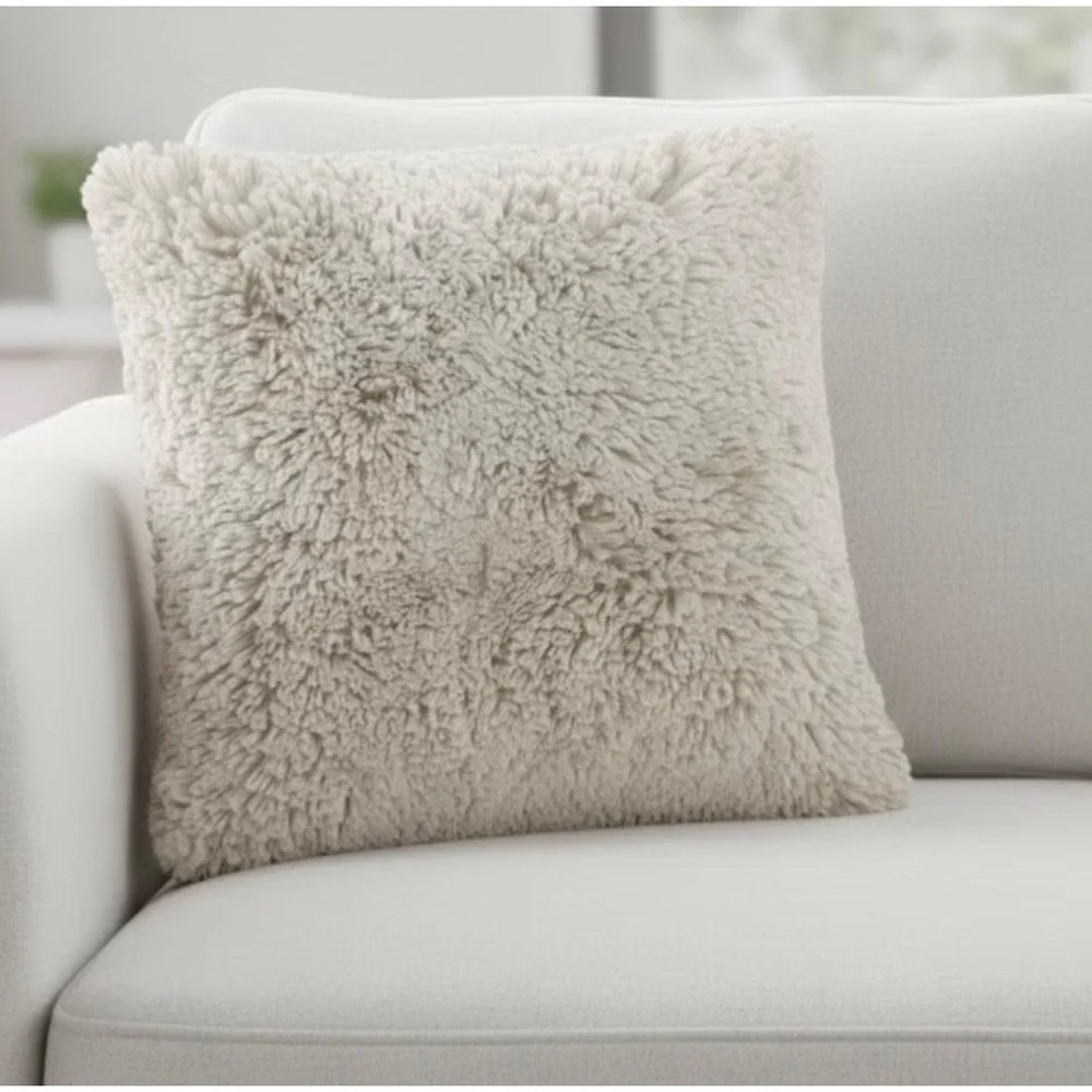 Monarch Faux Fur Decroative Pillow Covers 2 Pack Ivory 20x20 StudioChic New